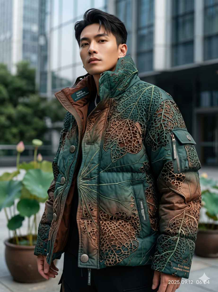 蓮葉蝕紋:超現實機能羽絨服的自然詩學